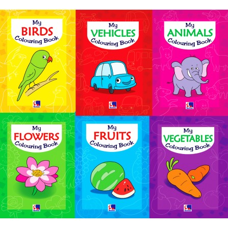 My Colouring Book - Fruits, Vegetables, Birds, Vehicles, Animals, Flowers (Set Of 6 Books)
